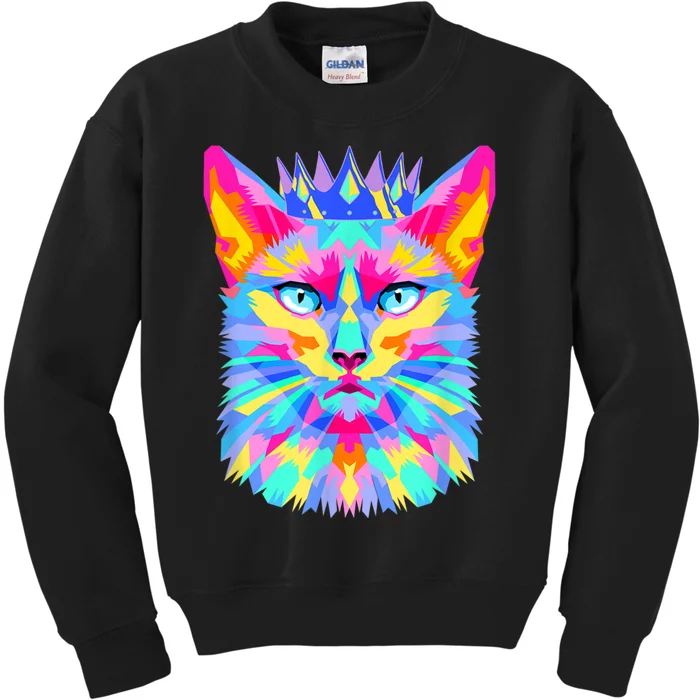 Graphic Cat Retro For Cat Lovers, Cat Mother Funny Cat Crown Kids Sweatshirt