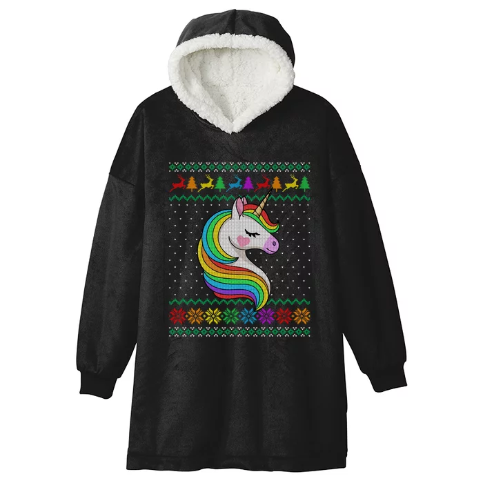 Gay Christmas Rainbow Unicorn Lover Lgbt Ugly Xmas Sweater Hooded Wearable Blanket