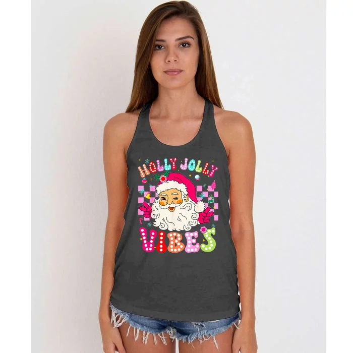 Groovy Cute Santa Claus Christmas Vibes Xmas Women's Knotted Racerback Tank