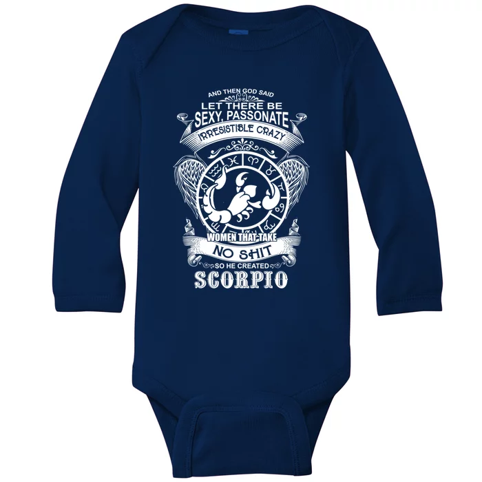 God Created Scorpio Funny Zodiac Sign Birthday Great Gift Baby Long Sleeve Bodysuit