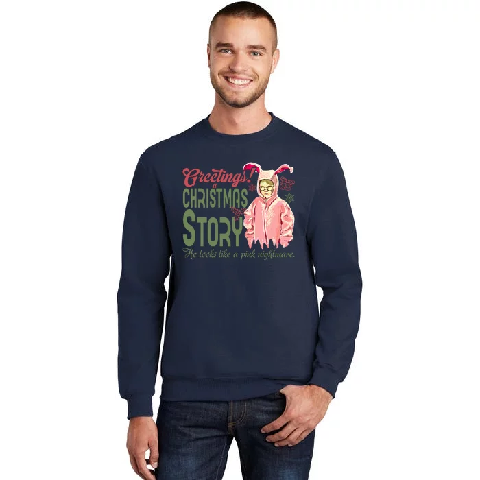 Greetings Christmas Story He Looks Like A Nightmare Bunny Tall Sweatshirt