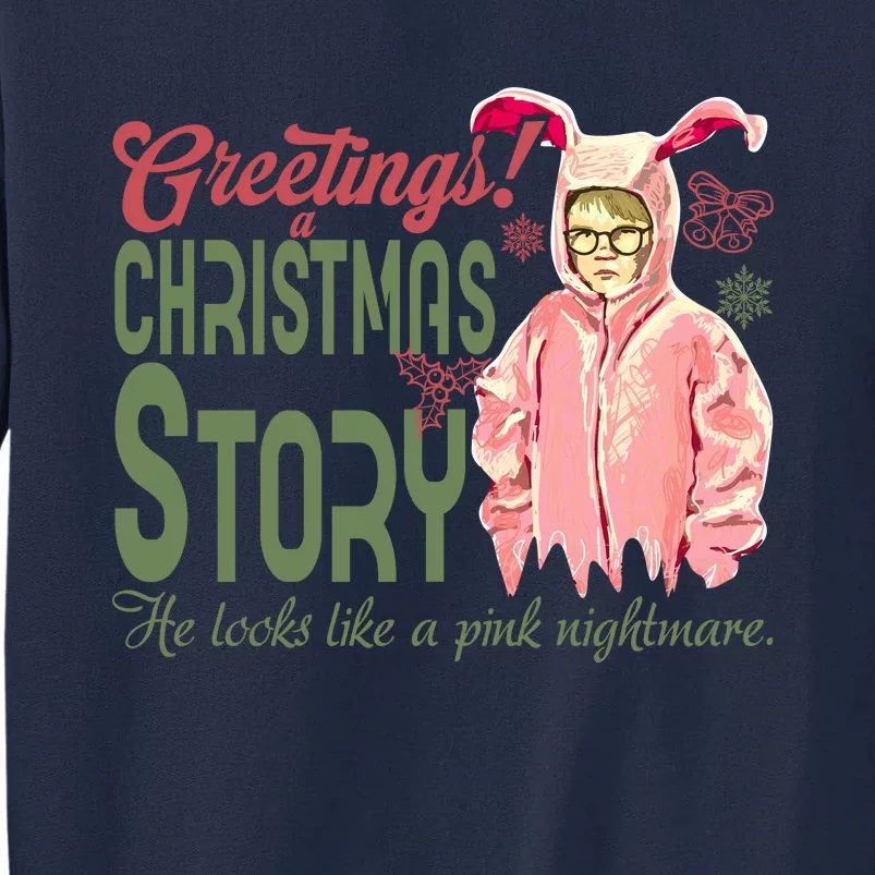 Greetings Christmas Story He Looks Like A Nightmare Bunny Tall Sweatshirt