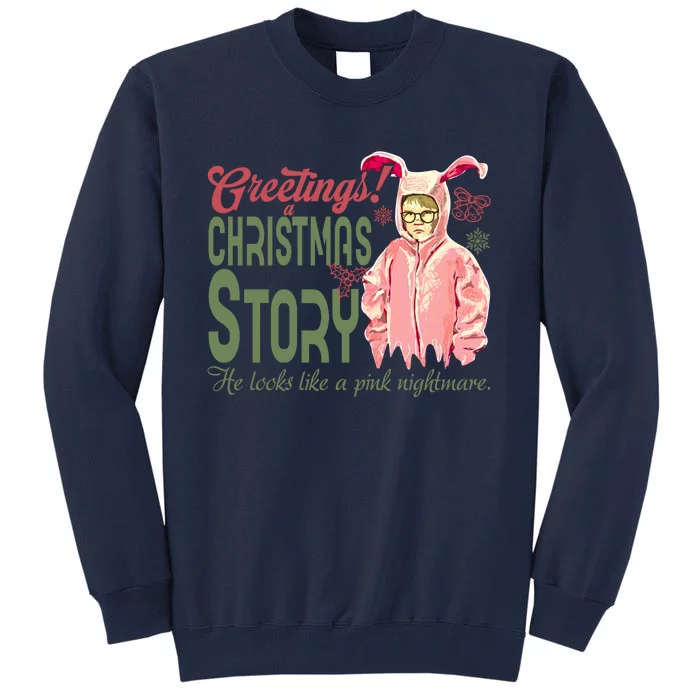 Greetings Christmas Story He Looks Like A Nightmare Bunny Tall Sweatshirt