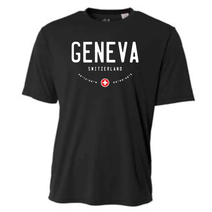 Geneva Coordinates Switzerland Flag Cooling Performance Crew T-Shirt