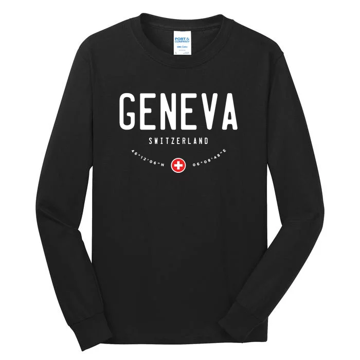 Geneva Coordinates Switzerland Flag Tall Long Sleeve T-Shirt