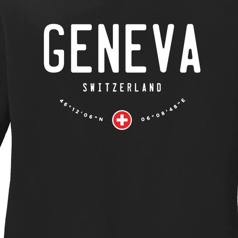 Geneva Coordinates Switzerland Flag Ladies Long Sleeve Shirt