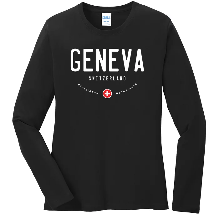 Geneva Coordinates Switzerland Flag Ladies Long Sleeve Shirt