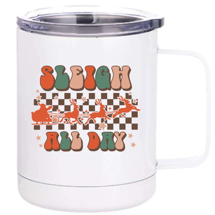 Groovy Christmas Sleigh All Day Reindeer Cute Gift Front & Back 12oz Stainless Steel Tumbler Cup