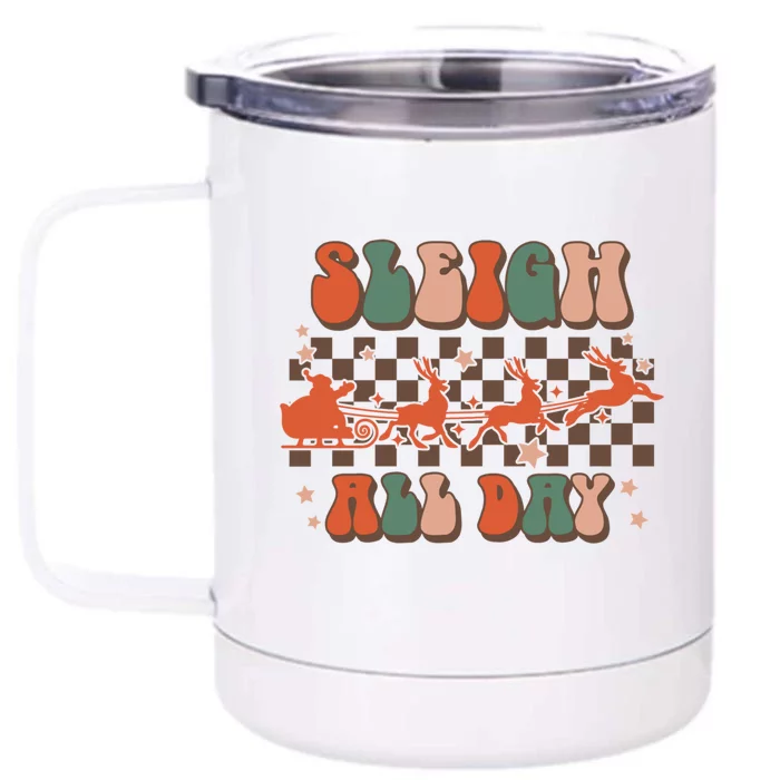 Groovy Christmas Sleigh All Day Reindeer Cute Gift Front & Back 12oz Stainless Steel Tumbler Cup