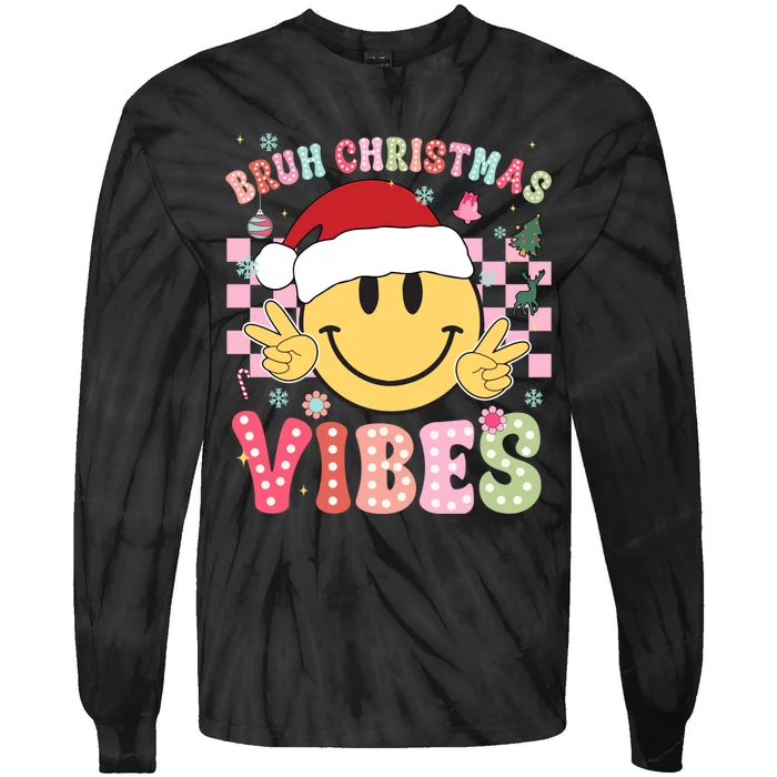 Groovy Cute Santa Claus Bruh Christmas Vibes Xmas Gift Tie-Dye Long Sleeve Shirt