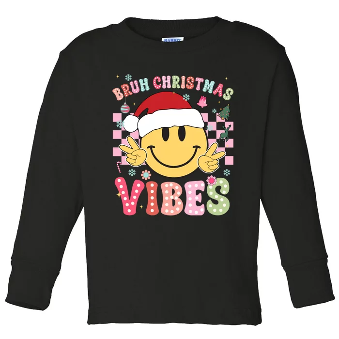 Groovy Cute Santa Claus Bruh Christmas Vibes Xmas Gift Toddler Long Sleeve Shirt