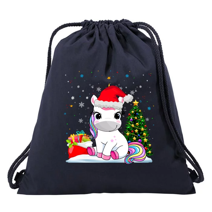 Girls Cute Santa Unicorn Christmas Unicorn Xmas Gift Drawstring Bag