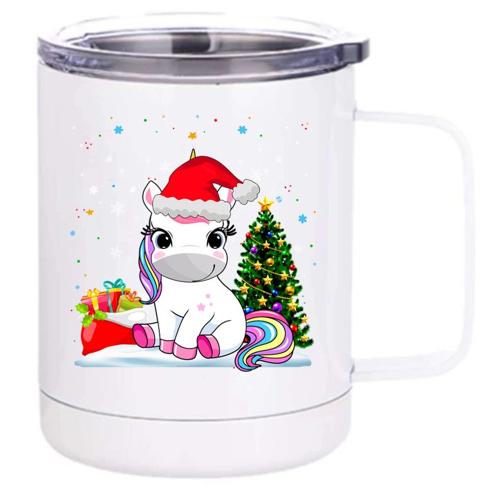 Girls Cute Santa Unicorn Christmas Unicorn Xmas Gift Front & Back 12oz Stainless Steel Tumbler Cup