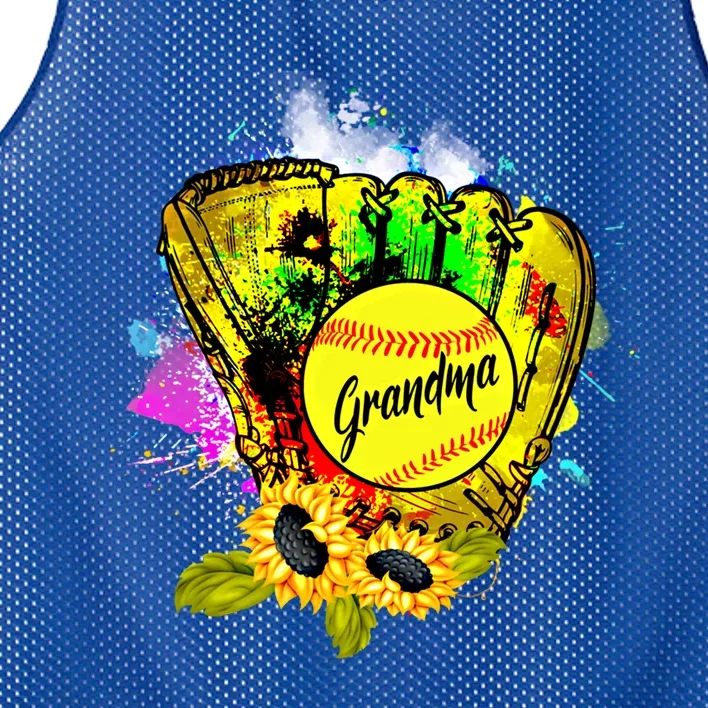 Grandma Cute Sunflowers Pitcher Holding Ball Softball Lover Gift Mesh Reversible Basketball Jersey Tank