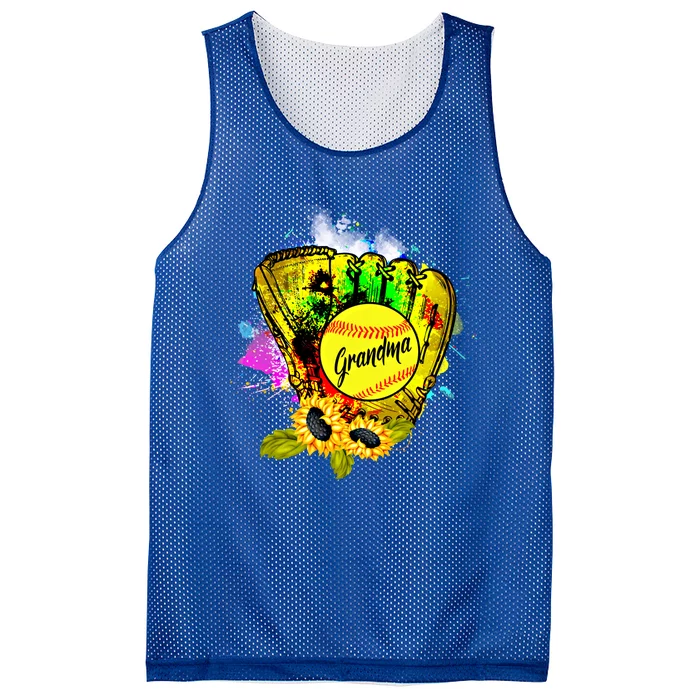 Grandma Cute Sunflowers Pitcher Holding Ball Softball Lover Gift Mesh Reversible Basketball Jersey Tank