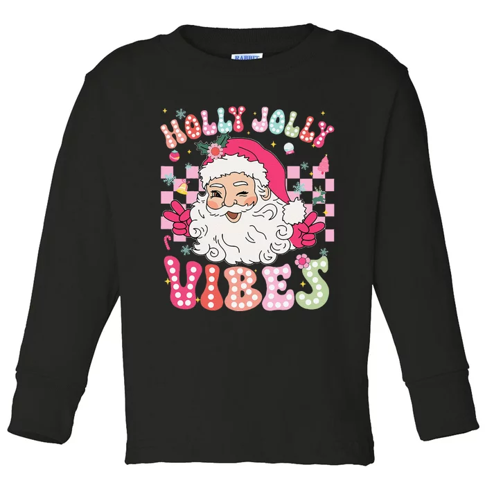 Groovy Cute Santa Claus Christmas Vibes Xmas Gift Toddler Long Sleeve Shirt