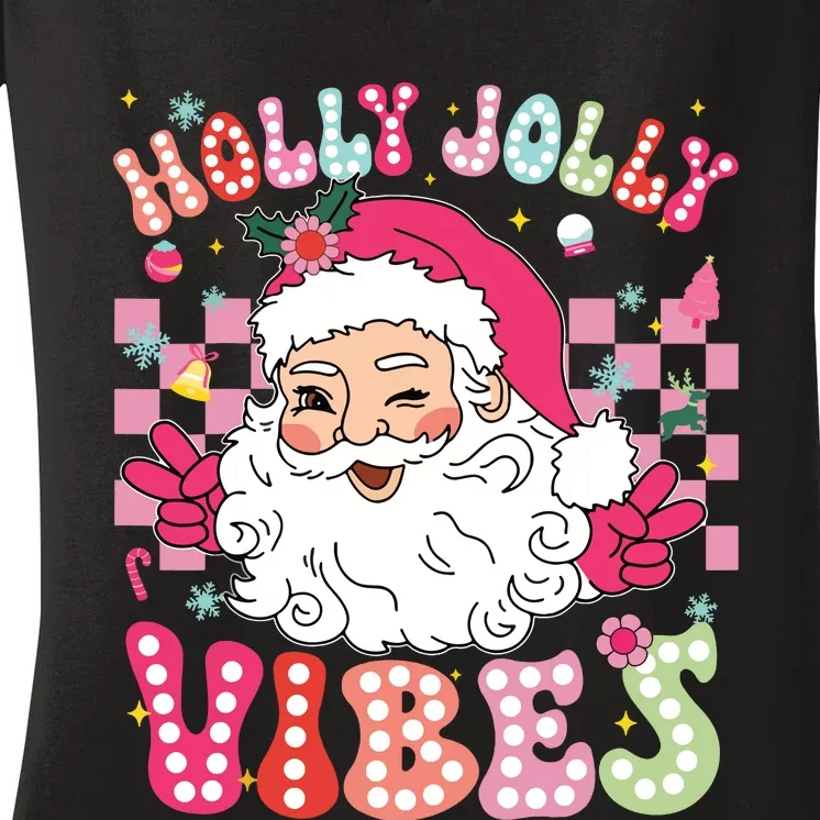 Groovy Cute Santa Claus Christmas Vibes Xmas Girl Women's V-Neck T-Shirt