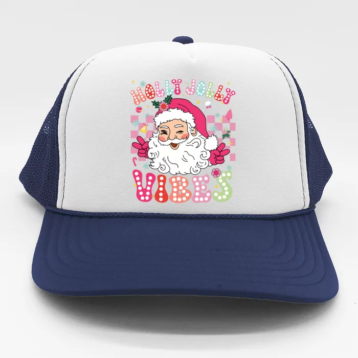 Groovy Cute Santa Claus Christmas Vibes Xmas Girl Trucker Hat