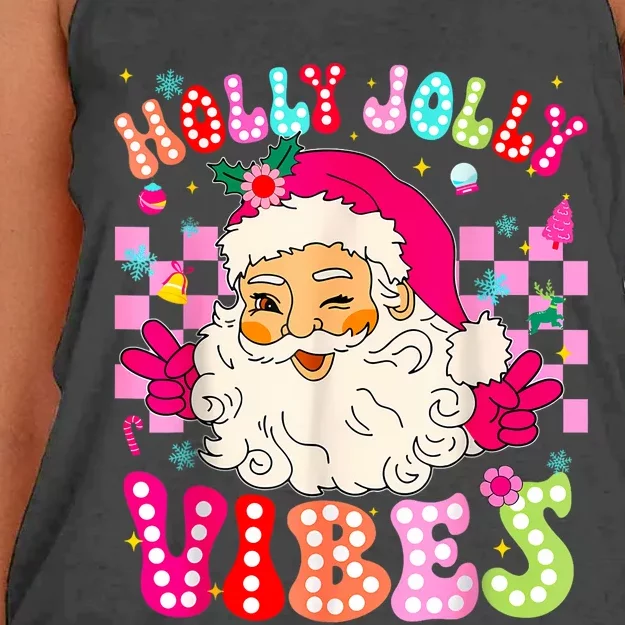 Groovy Cute Santa Claus Christmas Vibes Xmas Women's Knotted Racerback Tank