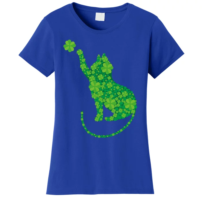 Green Cat Silhouette Shamrocks St Patricks Day Gift Women's T-Shirt