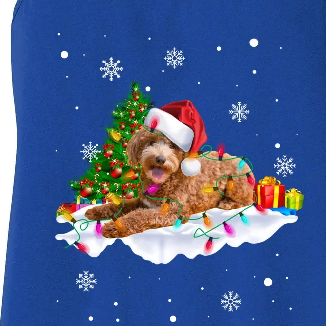 Goldendoodle Christmas Santa Hat Fairy Lights Pajama Funny Gift Women's Racerback Tank