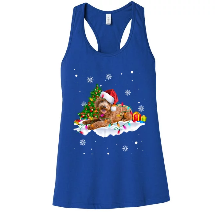 Goldendoodle Christmas Santa Hat Fairy Lights Pajama Funny Gift Women's Racerback Tank