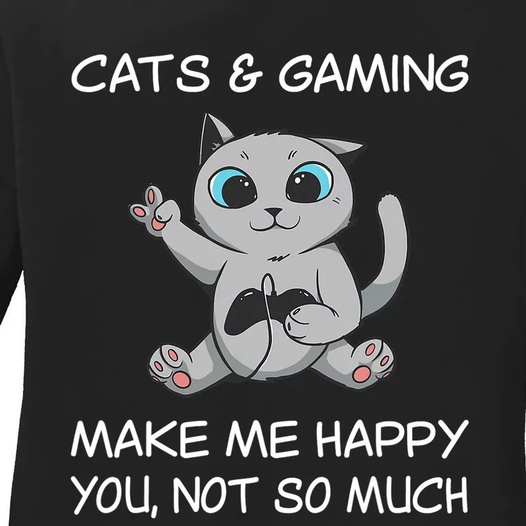 Gaming Cat Sarcastic Cat Lover Video Games Video Gamer Ladies Long Sleeve Shirt