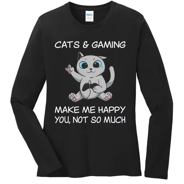 Gaming Cat Sarcastic Cat Lover Video Games Video Gamer Ladies Long Sleeve Shirt