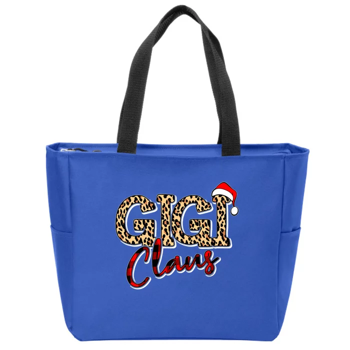 Grandma Christmas Santa Hat Gigi Claus Leopard Buffalo Plaid Gift Zip Tote Bag