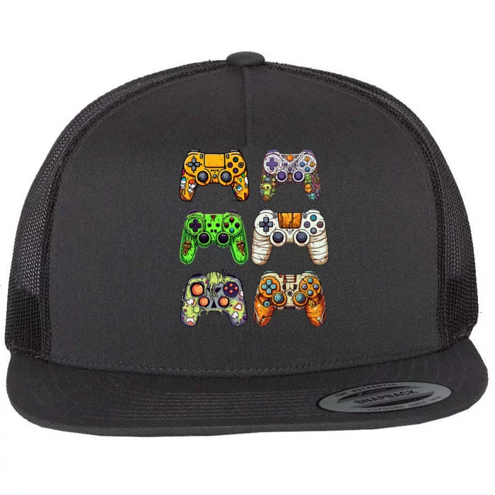 Gaming Controllers Skeleton Zombie Mummy Halloween Flat Bill Trucker Hat