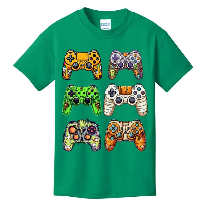 Gaming Controllers Skeleton Zombie Mummy Halloween Kids T-Shirt