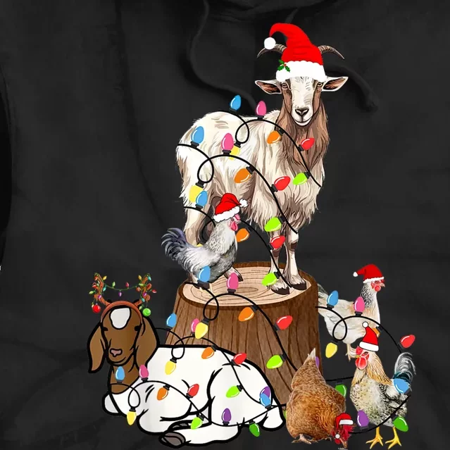 Goat Chicken Santa Hat Reindeer Christmas Lights Farm Animal Tie Dye Hoodie