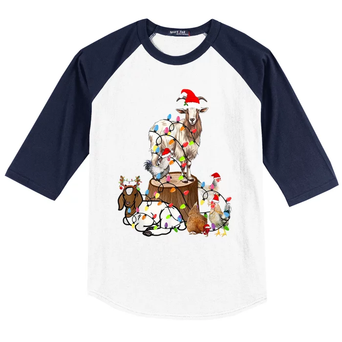 Goat Chicken Santa Hat Reindeer Christmas Lights Farm Animal Baseball Sleeve Shirt