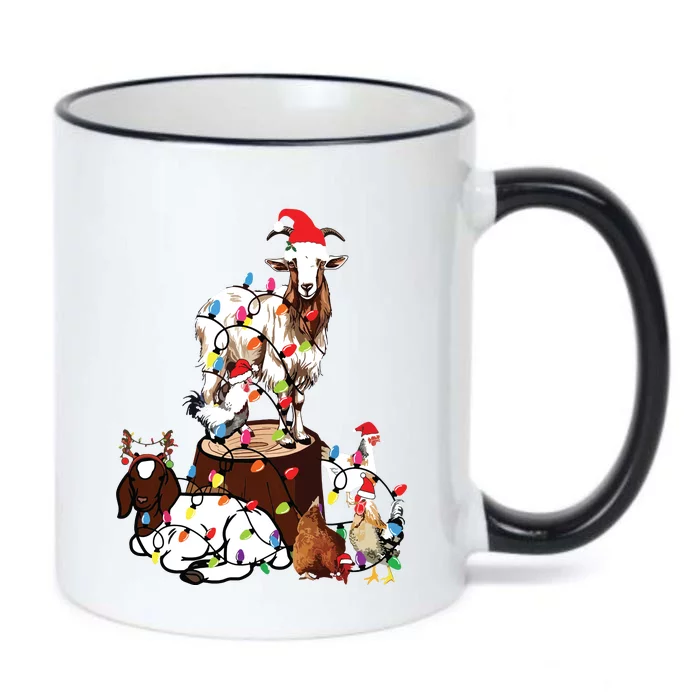 Goat Chicken Santa Hat Reindeer Christmas Lights Farm Animal Black Color Changing Mug