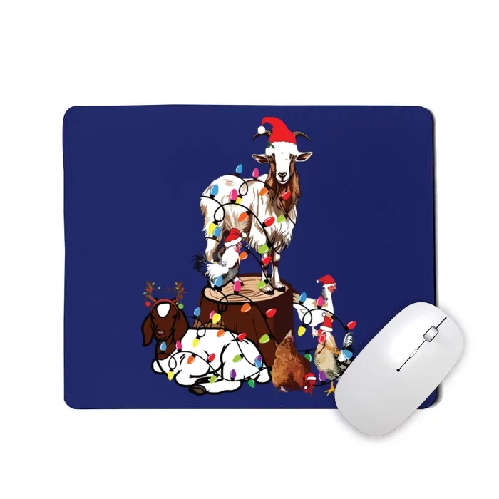 Goat Chicken Santa Hat Reindeer Christmas Lights Farm Animal Mousepad