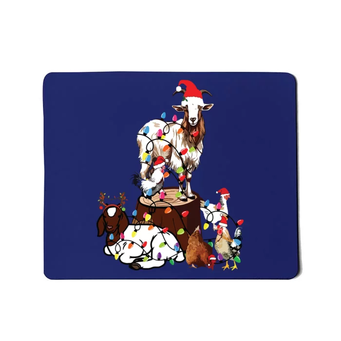 Goat Chicken Santa Hat Reindeer Christmas Lights Farm Animal Mousepad