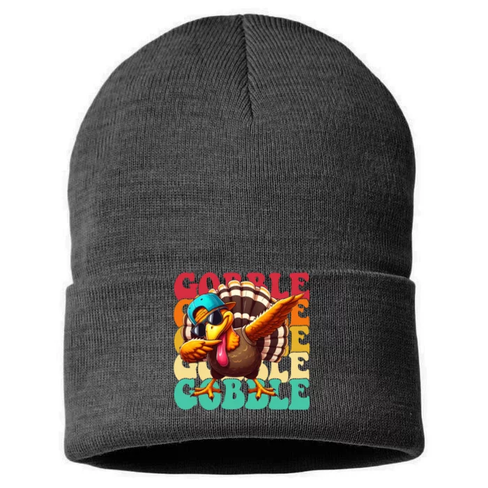 Gobble Cool Turkey Day Thanksgiving Retro Sustainable Knit Beanie