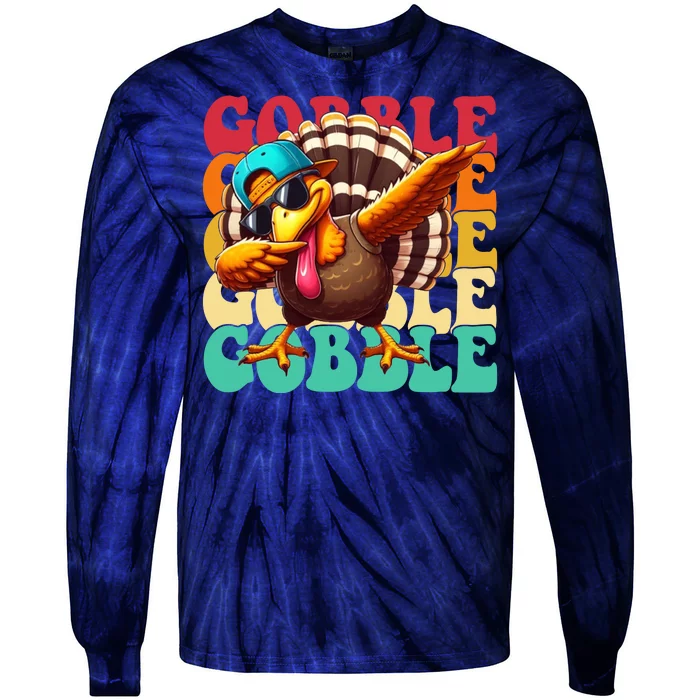 Gobble Cool Turkey Day Thanksgiving Retro Tie-Dye Long Sleeve Shirt