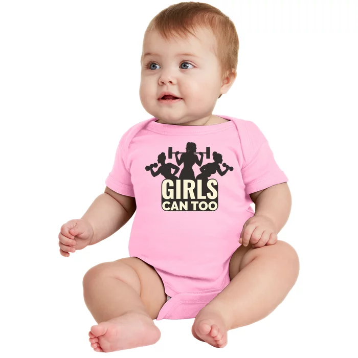 Girls Can Too Gym Workout Baby Bodysuit