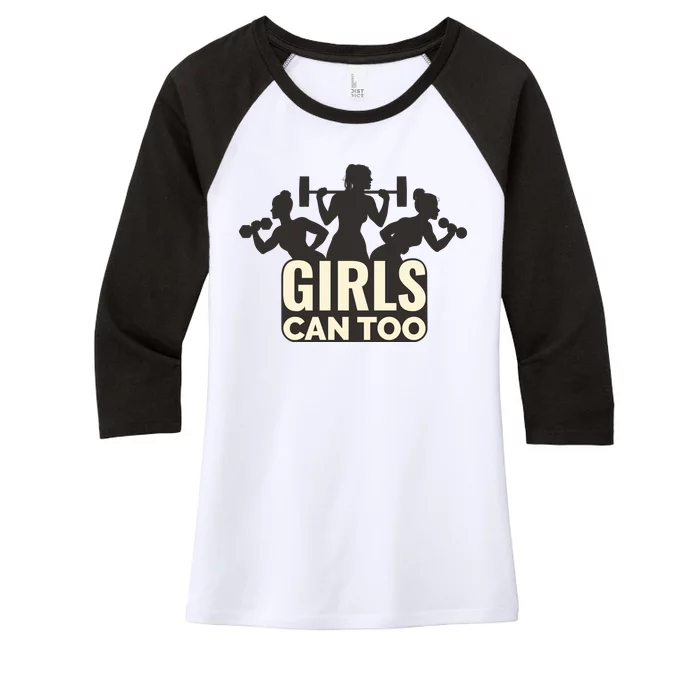 Girls Can Too Gym Workout Women's Tri-Blend 3/4-Sleeve Raglan Shirt