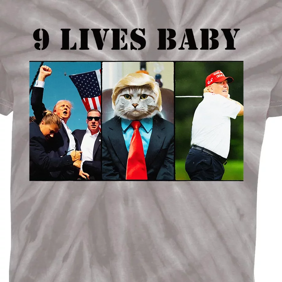 Groovy Cat Trump 9 Lives Baby Kids Tie-Dye T-Shirt