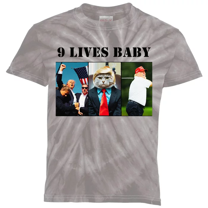 Groovy Cat Trump 9 Lives Baby Kids Tie-Dye T-Shirt