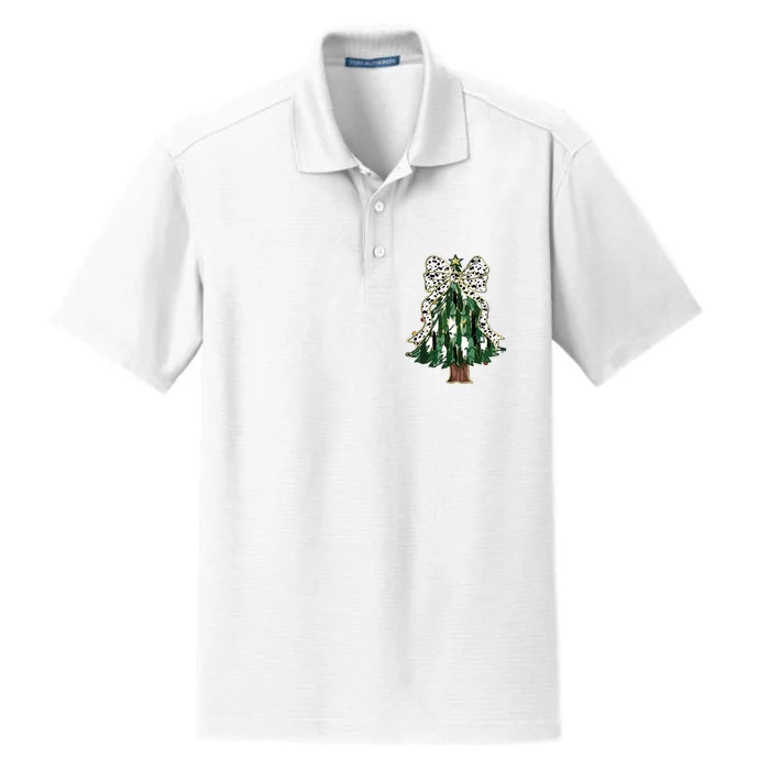 Girly Christmas Tree Bow Dry Zone Grid Performance Polo