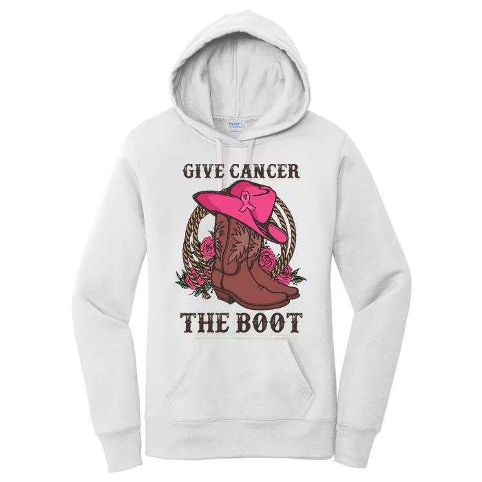 Give Cancer The Boot Breast Cancer Wester Cowboy Boots Women's Pullover Hoodie