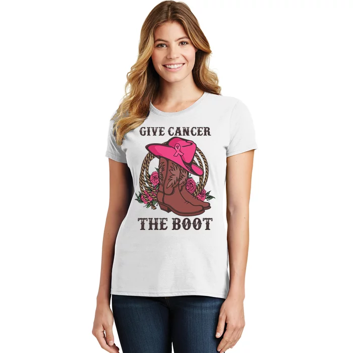 Give Cancer The Boot Breast Cancer Wester Cowboy Boots Women's T-Shirt