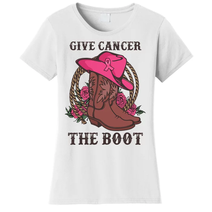 Give Cancer The Boot Breast Cancer Wester Cowboy Boots Women's T-Shirt