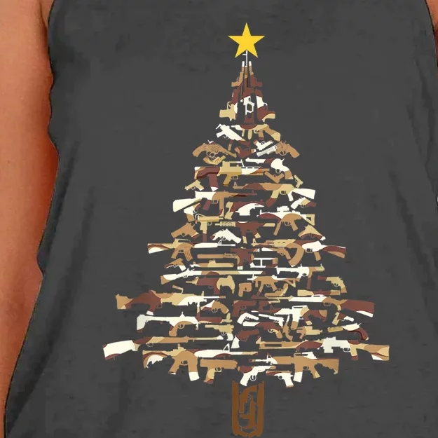 Guns Christmas Tree Camo Print Xmas Gift For Gun Lover TShirt Women's Knotted Racerback Tank