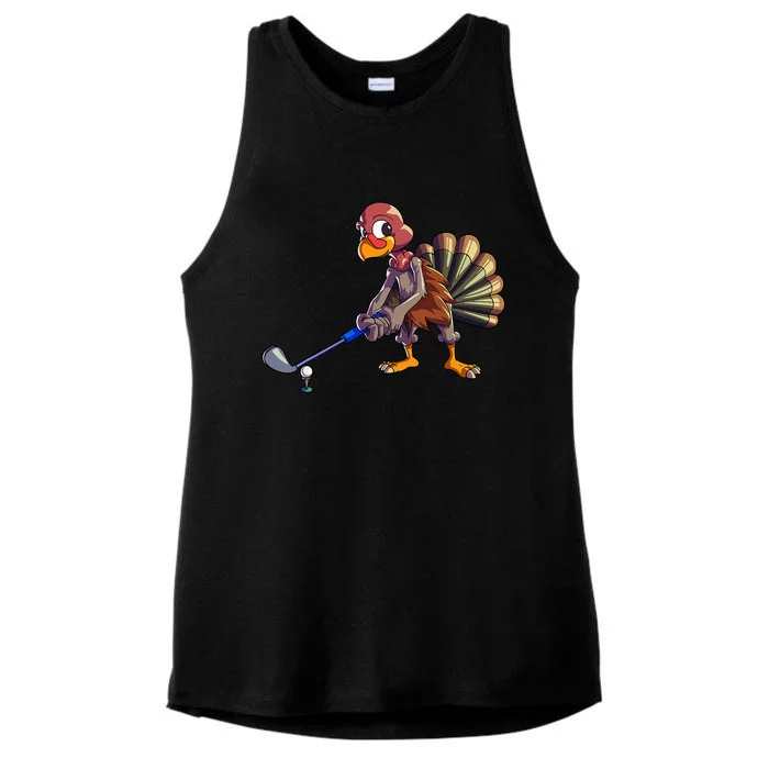 Golf Club Thanksgiving Kids Golfing Turkey Ladies Tri-Blend Wicking Tank