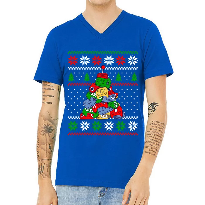 Gaming Christmas Tree Video Game Lover Funny Xmas Design Gift V-Neck T-Shirt