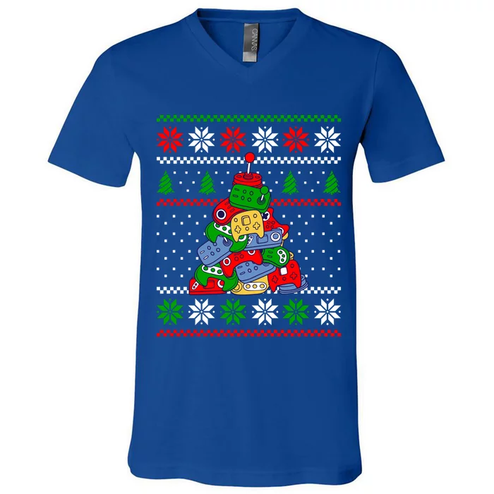 Gaming Christmas Tree Video Game Lover Funny Xmas Design Gift V-Neck T-Shirt